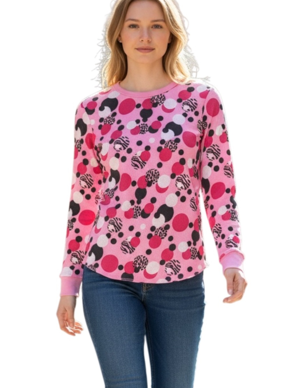 Joe Boxer Pink Polka & Animal Print Long Sleeve Top